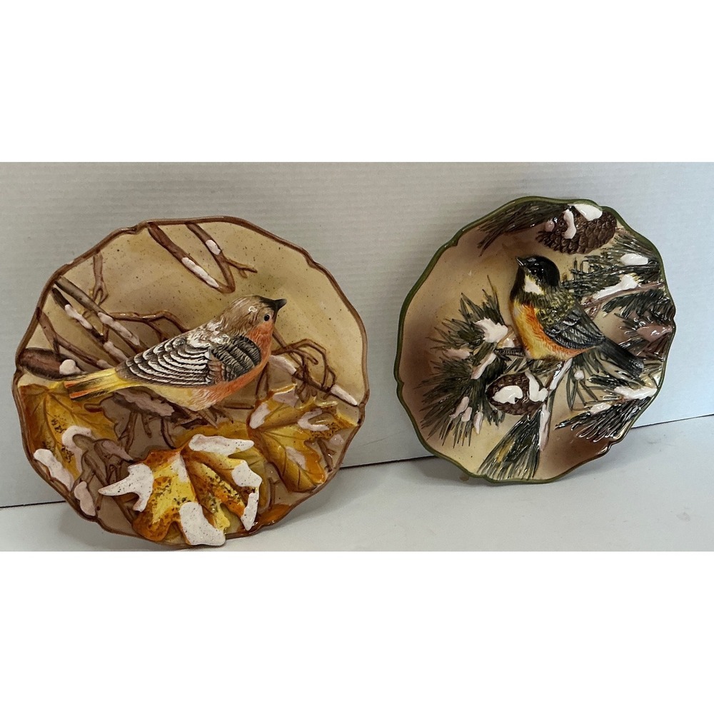 Ganz Vintage 3D Bird Decorative Wall Plates Chickadee Songbird Set‎ of 2 8 Inch